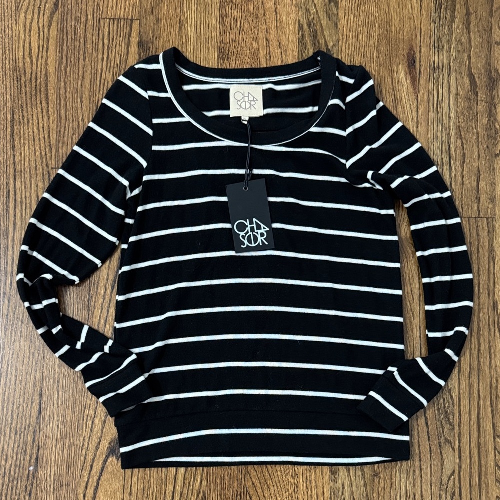NWT - Chaser Black and White Striped Sweater
